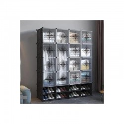 Armoire 4 battant noire blanc avec double range chaussure