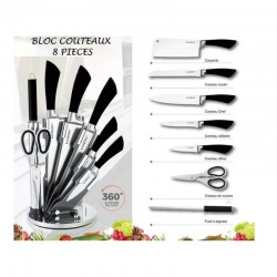 Ensemble Couteaux en Acier Inoxydable avec Support Rotatif 360° 8 Pièces SY-L116