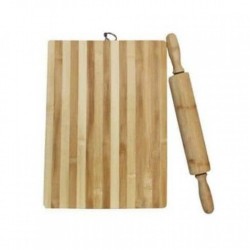  Planche À Découper en Bois - 28x38cm - Bambou + 1 Rouleau De Cuisine -