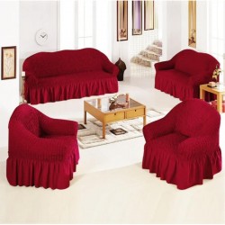 Ensemble De Housses De Canapés, Modèle Turc, 4 Pièces, Composé De 1 Housse De Canapé Pour Trois Places, 1 Housse De Canapé Pour Deux Places Et 2 Housses De Chaise, Bordeaux