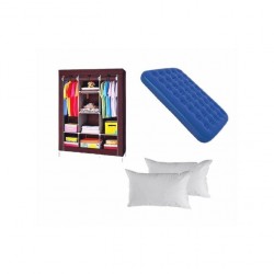 Pack  Matelas Gonflable  1Place - Bleu + Armoire Penderie 3 Battants + Paire Oreiller Offert