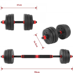 Kit d’haltères Courts Longs 30kg, Set 2en1 avec 8 Plaques de poids, Avec barre extension