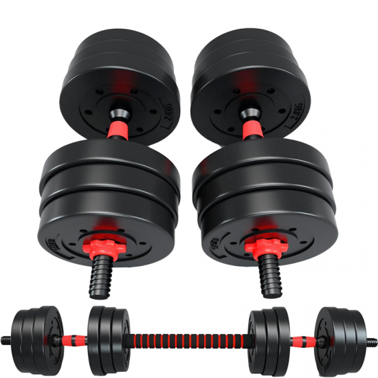 Kit d’haltères Courts Longs 30kg, Set 2en1 avec 8 Plaques de poids, Avec barre extension