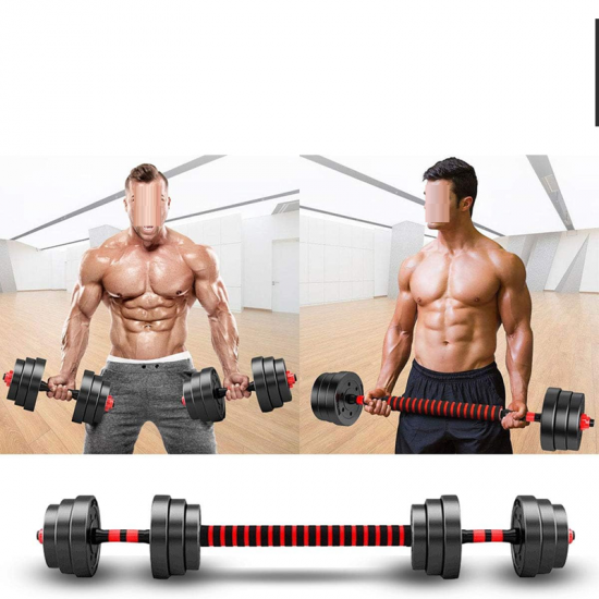 Kit d’haltères Courts Longs 20kg, Set 2en1 avec 8 Plaques de poids, Avec barre extension