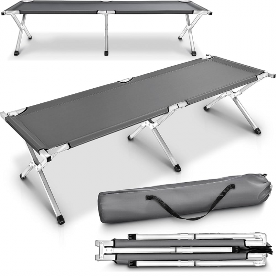 Lit Camping pliable en fer Gris. Lit Camping pliable en fer Gris.